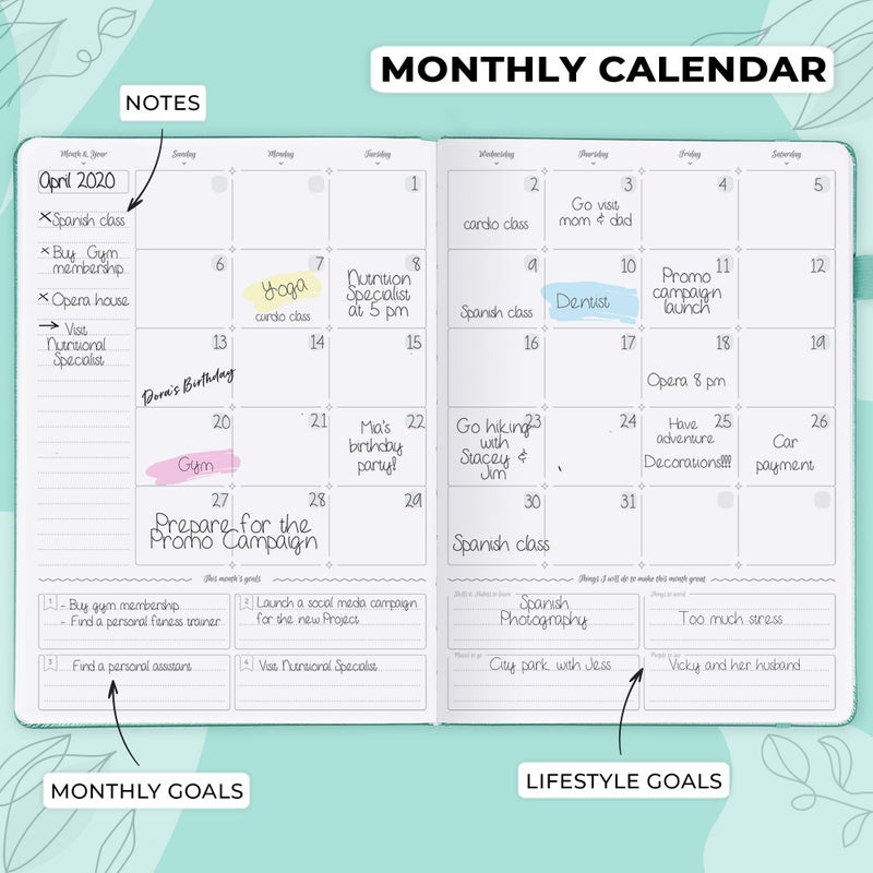 GoGirl Planner PRO Schedule - Undated Planner with Hourly Time Slots, Monthly, Weekly & Daily Organizer, Appointment Book for time Management, 7"x10" Hardcover, Lasts 1 Year - Turquoise - Image 4